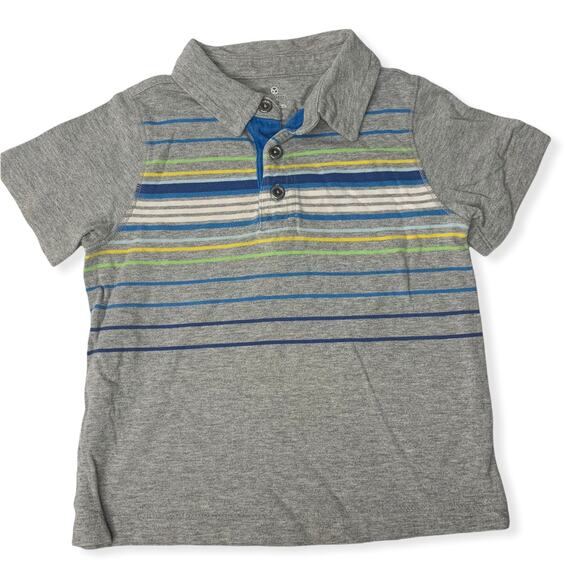 Old Navy gray polo shirt button up short sleeve blue green stripe 3t 36"-39" - Picture 1 of 3